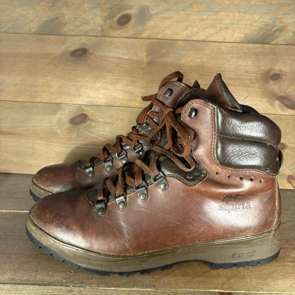alpina mens size 11.5 shoes brown leather waterproof montaineering hiking boots